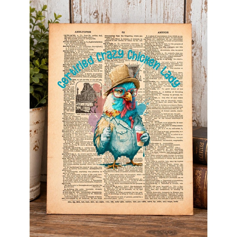 Certified Crazy Chicken Lady Funny Rooster Art Vintage Dictionary Page Print